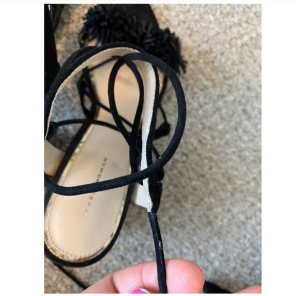 Zara Leather Lace Up Sandals With Chunky Heel - Picture 9 of 10